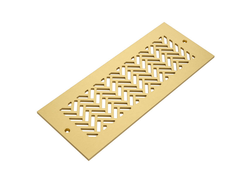 Herringbone Solid Brushed Brass Unlacquered Grille on white background