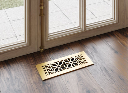Solid brushed brass scroll design grille without mounting holes