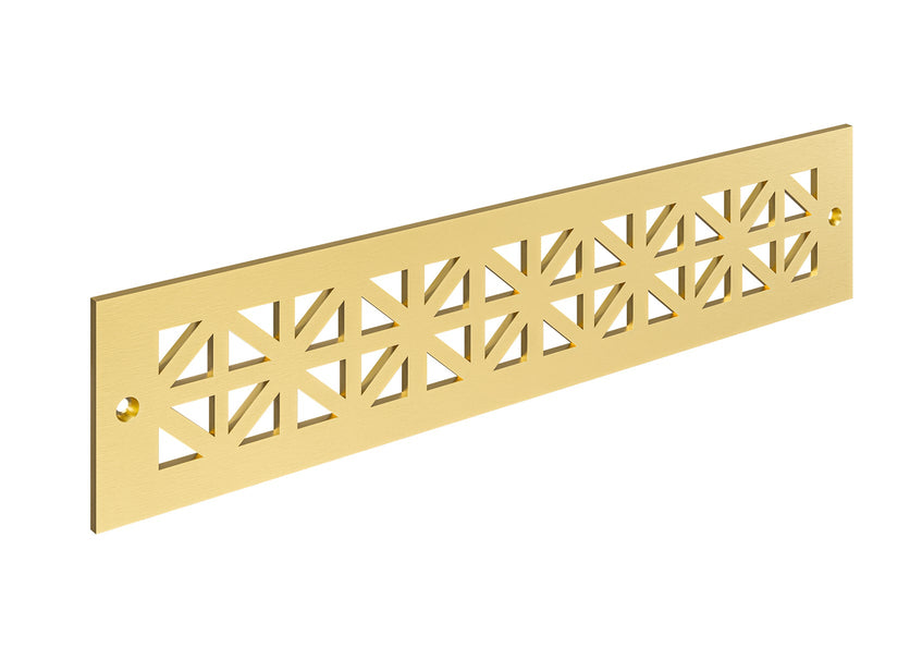 Asher Solid Brushed Brass Unlacquered Toe Kick Vent Cover on white background