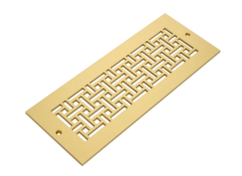 Basketweave Solid Brushed Brass Unlacquered Grille on white background