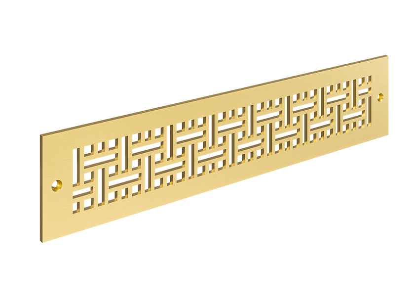 Basketweave Solid Brushed Brass Lacquered Toe Kick Vent Cover on white background