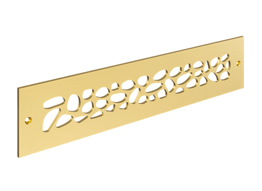 Pebbles Solid Brushed Brass Lacquered Toe Kick Vent Cover on white background