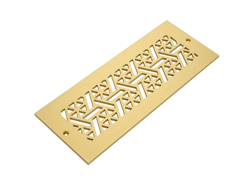 Pinwheel Solid Brushed Brass Lacquered Grille on white background