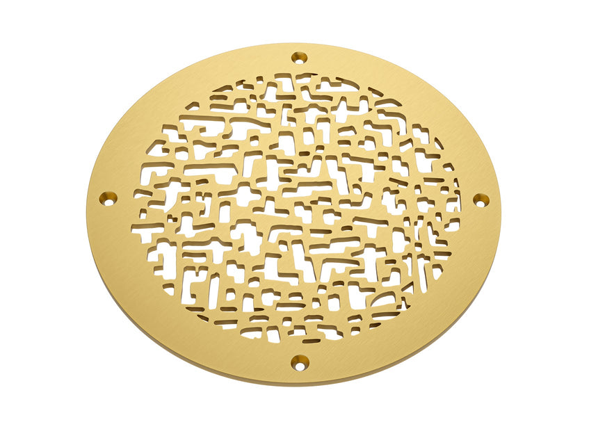 Seafoam Solid Brushed Brass Lacquered Round Grille on white background