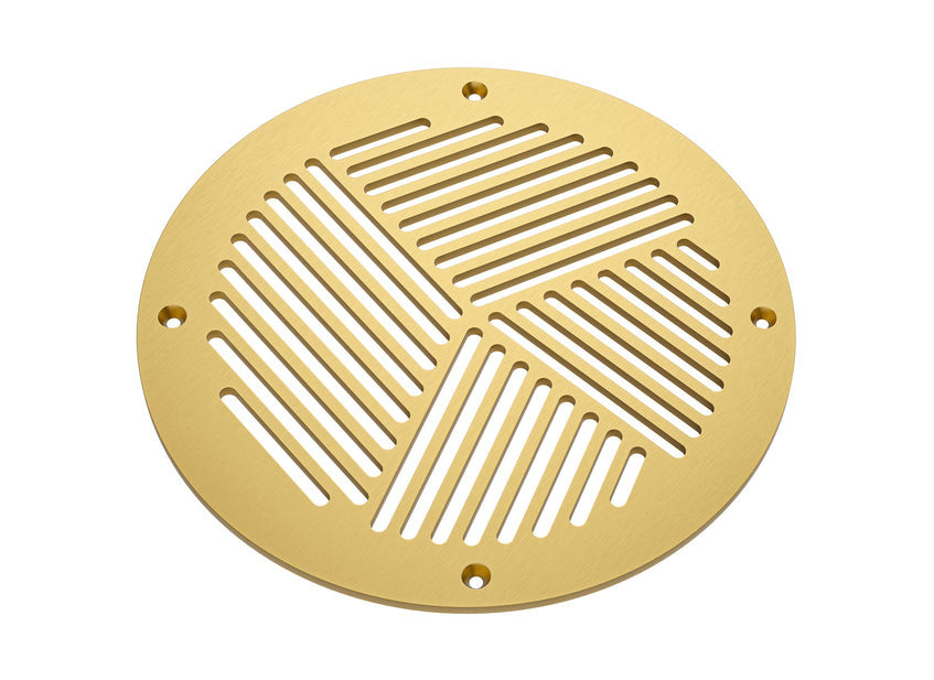 Shoreline Solid Brushed Brass Lacquered Round Grille on white background